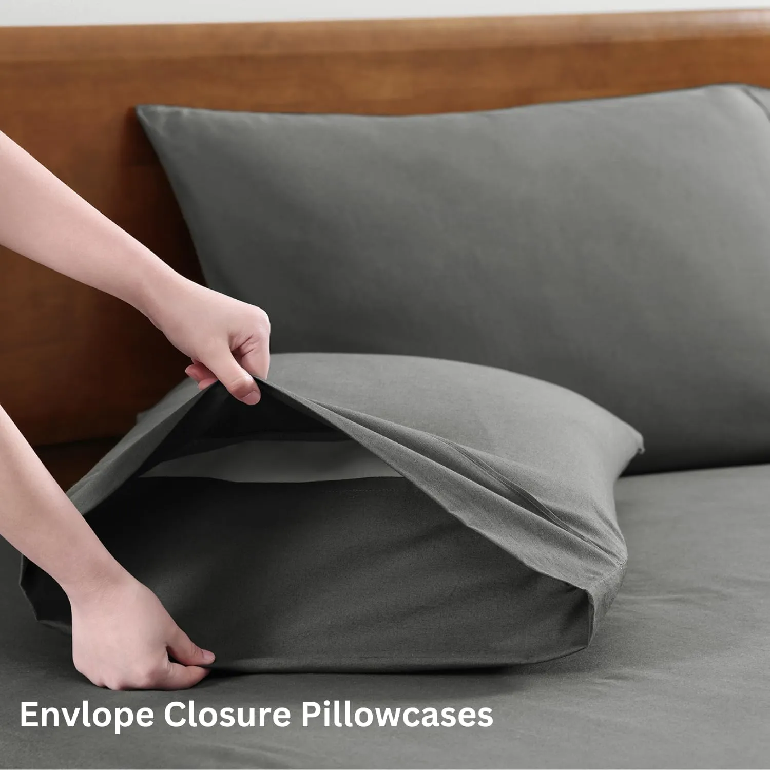LANE LINEN Sustainably Produced 100% Organic Cotton Queen Size Bed Sheets, Soft & Comfy Naturally Cooling Percale Cotton Sheets, Low Pill Fade Resistant 15" Deep Pocket Queen Sheets– Charcoal