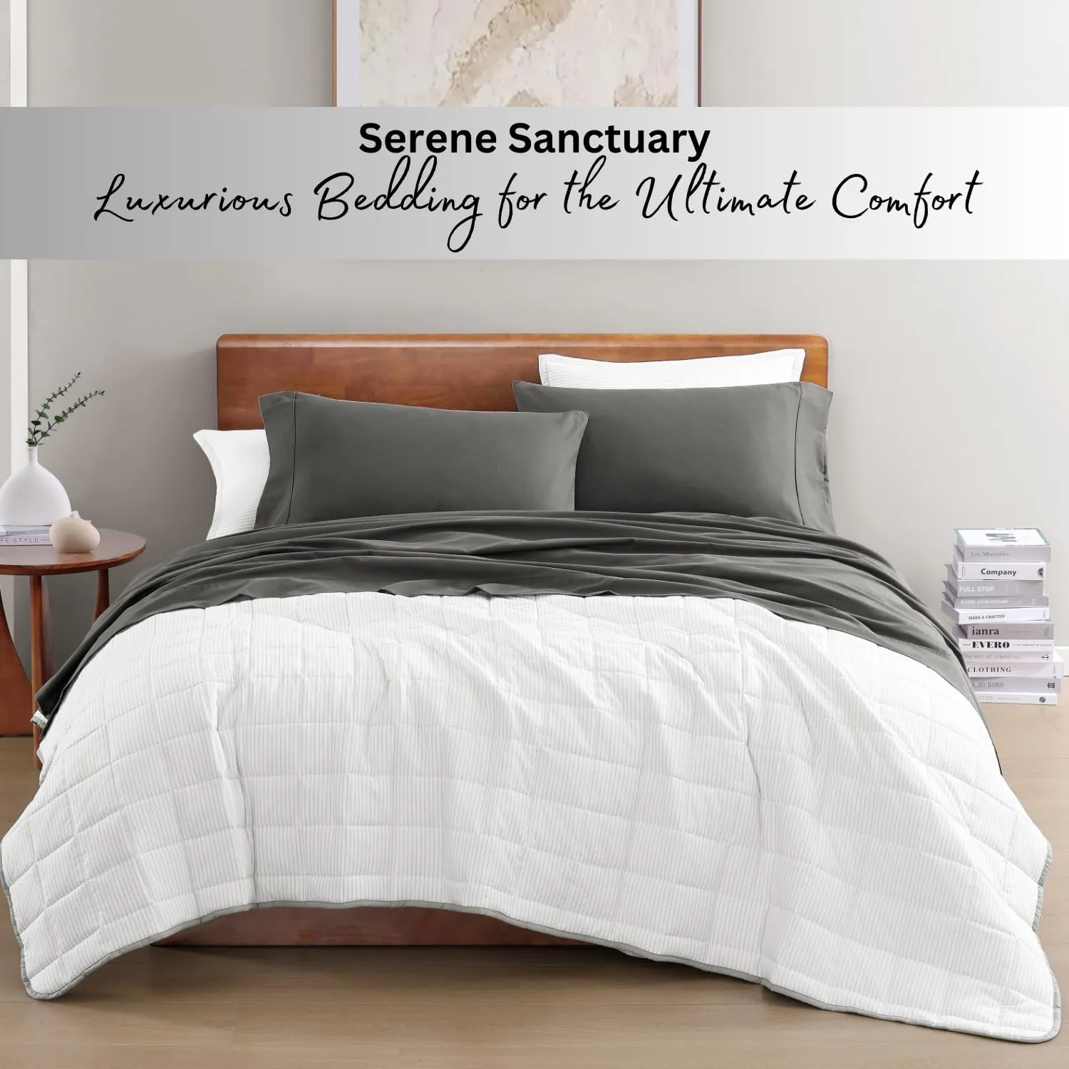 LANE LINEN Sustainably Produced 100% Organic Cotton Queen Size Bed Sheets, Soft & Comfy Naturally Cooling Percale Cotton Sheets, Low Pill Fade Resistant 15" Deep Pocket Queen Sheets– Charcoal