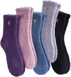 LANLEO 5/6 Pairs Womens Super Soft Fuzzy Plush Warm Winter Home Sleeping Slipper Socks