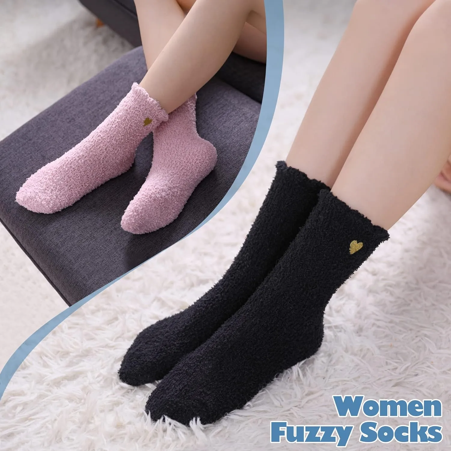 LANLEO 5/6 Pairs Womens Super Soft Fuzzy Plush Warm Winter Home Sleeping Slipper Socks