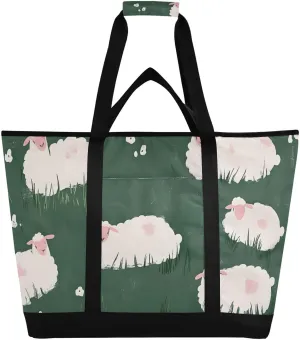 Large Insulated Cooler Bag Grassland Sheep Green, Collapsible Soft Cooler Makes a Perfect Insulated Grocery Bag, Food Delivery Bag, Travel Insulated Bag or Beach Cooler Bags