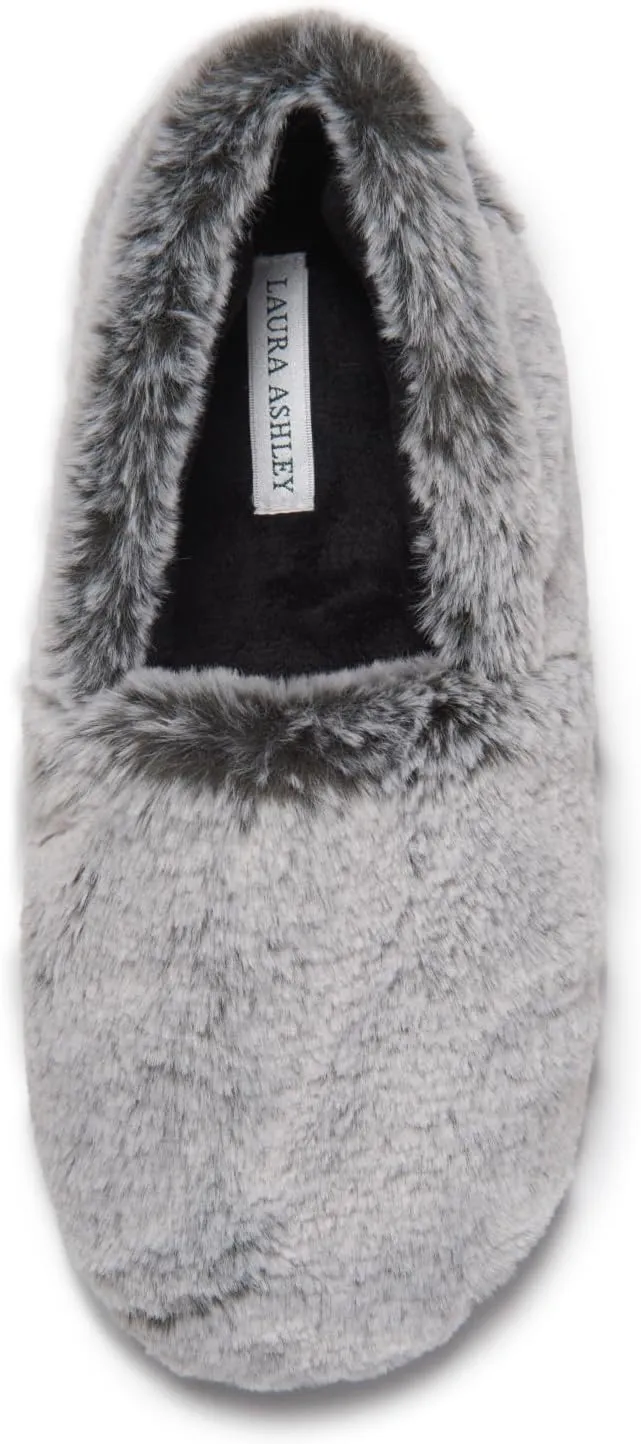 Laura Ashley Ladies Plush A-line Slipper Memory Foam Insole, Closed Toe, Backless Design Lightweight & Durable
