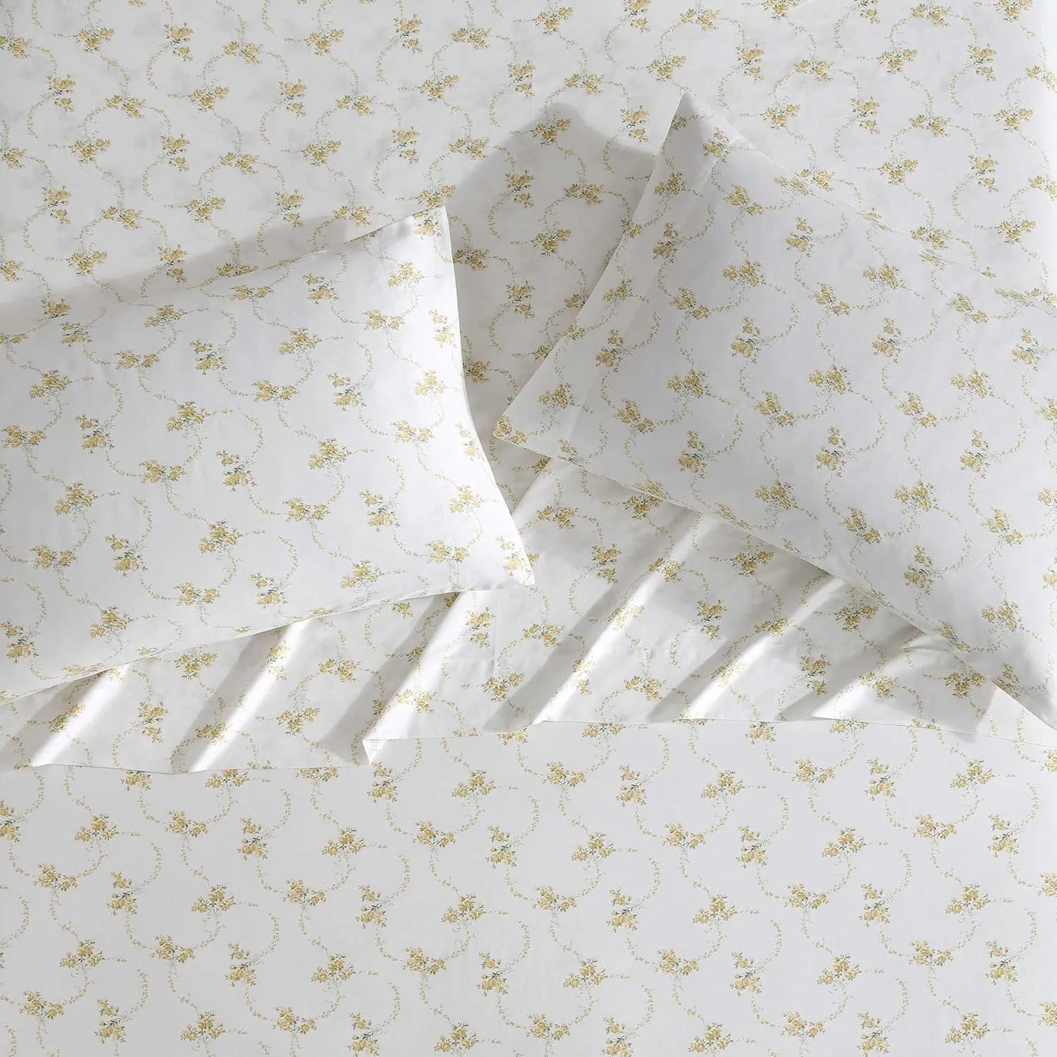 Laura Ashley - Queen Sheets, Soft Sateen Cotton Bedding Set, Sleek, Smooth, & Breathable Home Decor (Petite Rose Gold, Queen)
