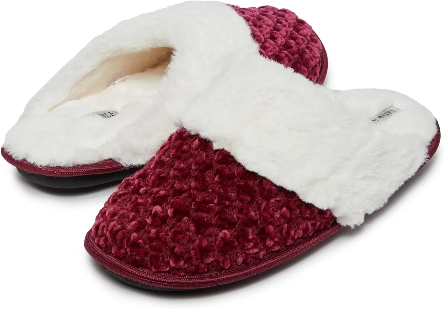 Laura Ashley Women's Chenille Plush Memory Foam Slippers, Non-Slip Indoor/Bedroom Shoes, Slip On Slippers for Women, Available in Burgundy, Grey, Navy, Sizes Small, Medium, Large, X-Large