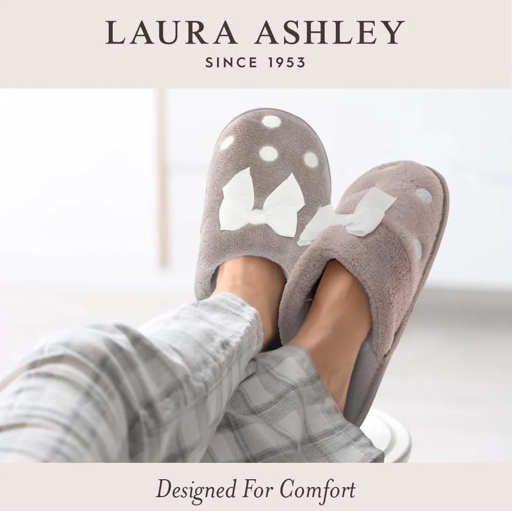 Laura Ashley Women's Chenille Plush Memory Foam Slippers, Non-Slip Indoor/Bedroom Shoes, Slip On Slippers for Women, Available in Burgundy, Grey, Navy, Sizes Small, Medium, Large, X-Large