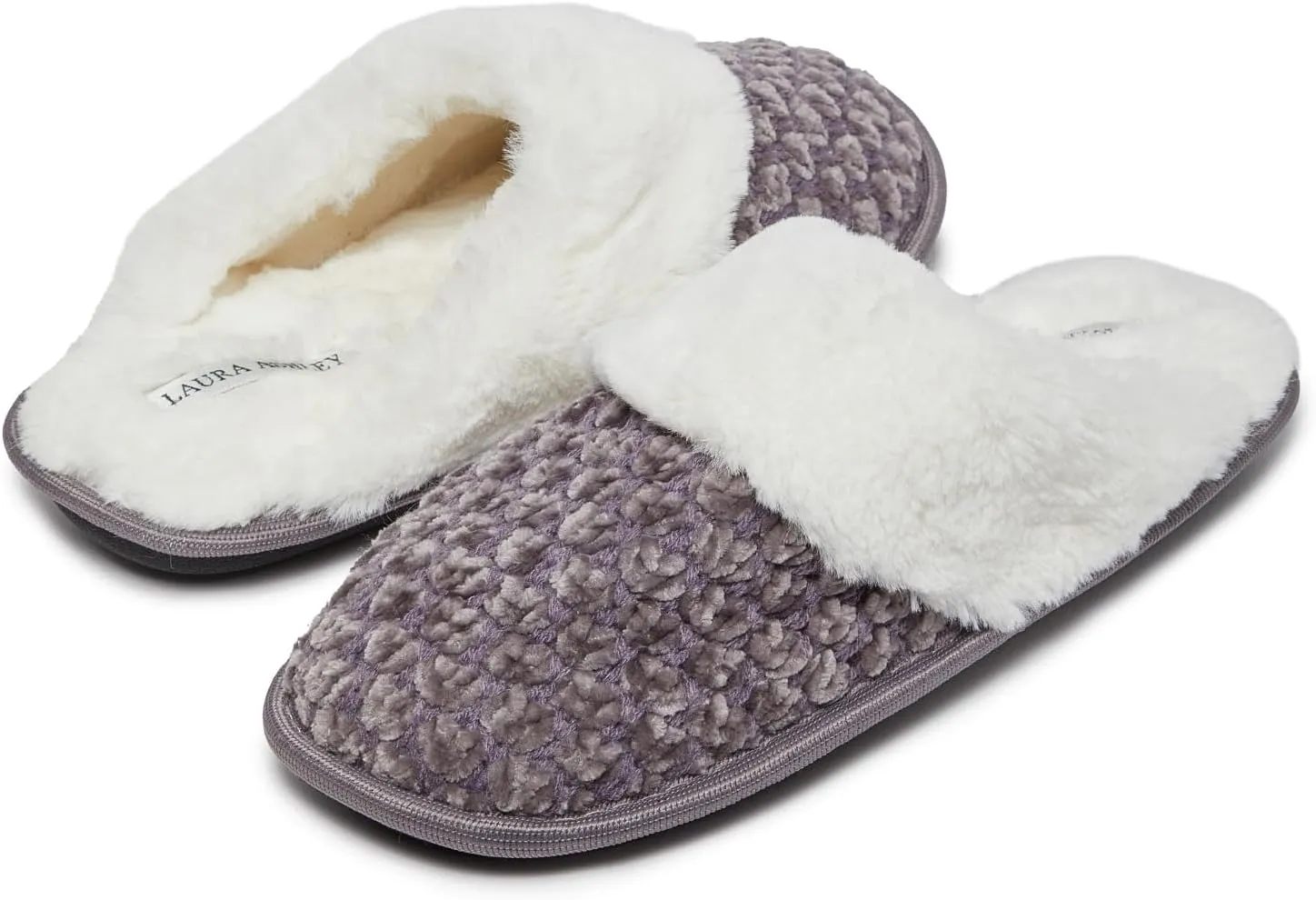 Laura Ashley Women's Chenille Plush Memory Foam Slippers, Non-Slip Indoor/Bedroom Shoes, Slip On Slippers for Women, Available in Burgundy, Grey, Navy, Sizes Small, Medium, Large, X-Large