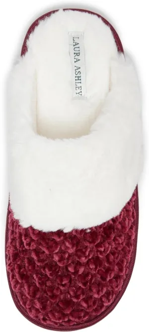 Laura Ashley Women's Chenille Plush Memory Foam Slippers, Non-Slip Indoor/Bedroom Shoes, Slip On Slippers for Women, Available in Burgundy, Grey, Navy, Sizes Small, Medium, Large, X-Large