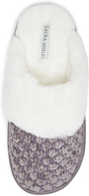 Laura Ashley Women's Chenille Plush Memory Foam Slippers, Non-Slip Indoor/Bedroom Shoes, Slip On Slippers for Women, Available in Burgundy, Grey, Navy, Sizes Small, Medium, Large, X-Large