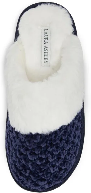 Laura Ashley Women's Chenille Plush Memory Foam Slippers, Non-Slip Indoor/Bedroom Shoes, Slip On Slippers for Women, Available in Burgundy, Grey, Navy, Sizes Small, Medium, Large, X-Large