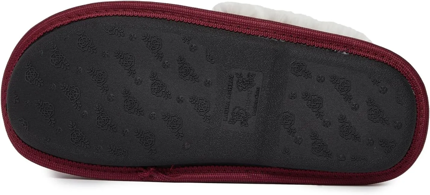 Laura Ashley Women's Chenille Plush Memory Foam Slippers, Non-Slip Indoor/Bedroom Shoes, Slip On Slippers for Women, Available in Burgundy, Grey, Navy, Sizes Small, Medium, Large, X-Large