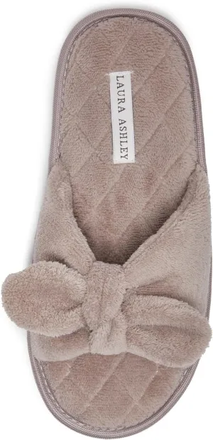 Laura Ashley Women's House Slippers - Cozy Bow Band Memory Foam Open Toe Spa Slide Slipper - Flat Slip On House Slippers for Women