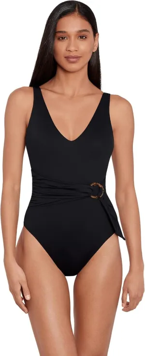Lauren Ralph Lauren Luxury Solid Sash One-Piece