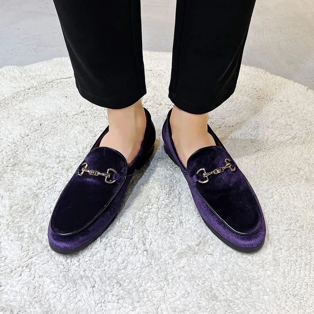 LCQL Men's Luxury Velvet Penny Loafer Shoes Noble Slip-on Suede Loafers Smoking Slippers Plus Size 7-13