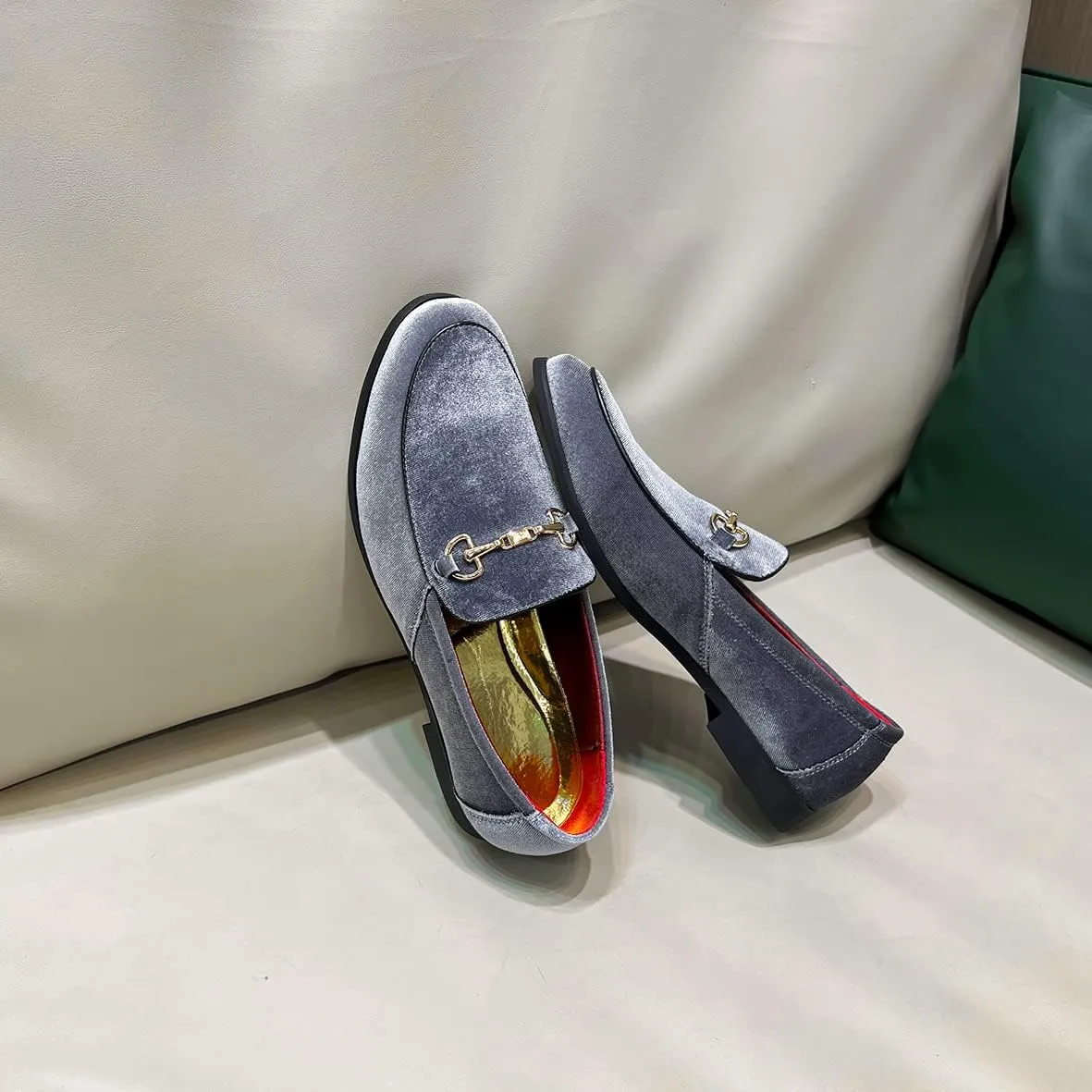 LCQL Men's Luxury Velvet Penny Loafer Shoes Noble Slip-on Suede Loafers Smoking Slippers Plus Size 7-13
