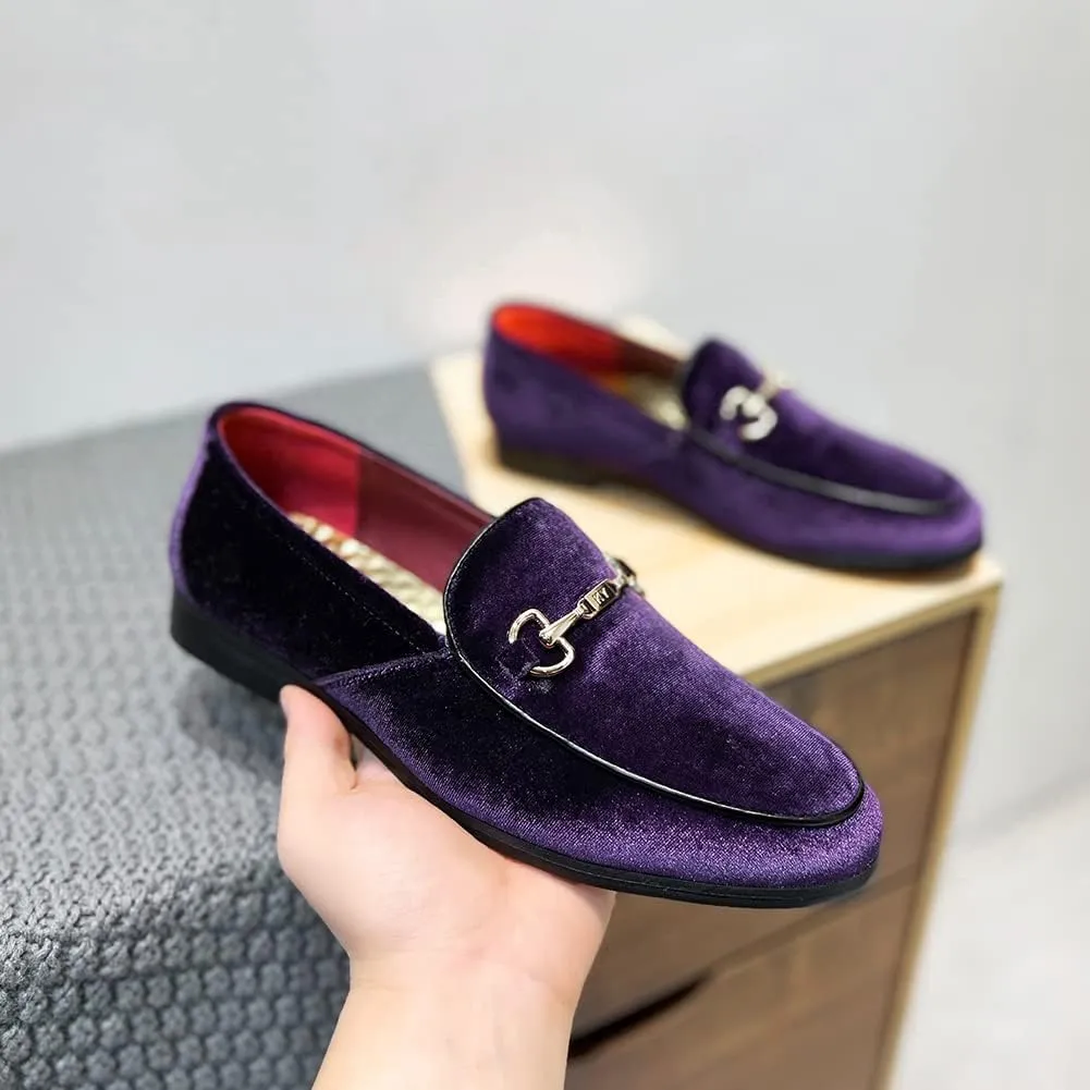 LCQL Men's Luxury Velvet Penny Loafer Shoes Noble Slip-on Suede Loafers Smoking Slippers Plus Size 7-13