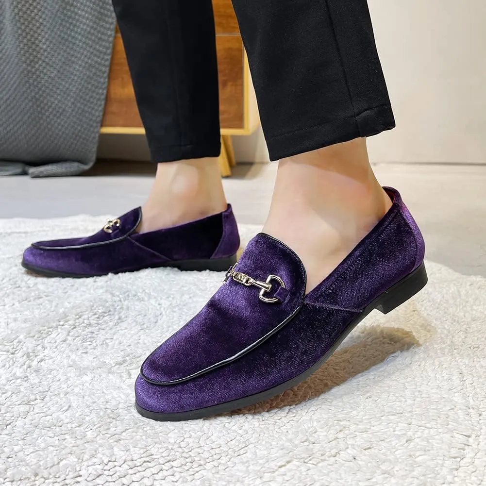 LCQL Men's Luxury Velvet Penny Loafer Shoes Noble Slip-on Suede Loafers Smoking Slippers Plus Size 7-13