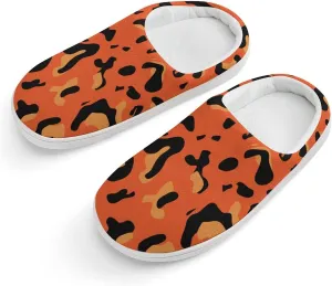 Leopard Pattern Boys Girls House Slippers with Microfleece Lining Cozy Household Shoes Non-slip for Kids