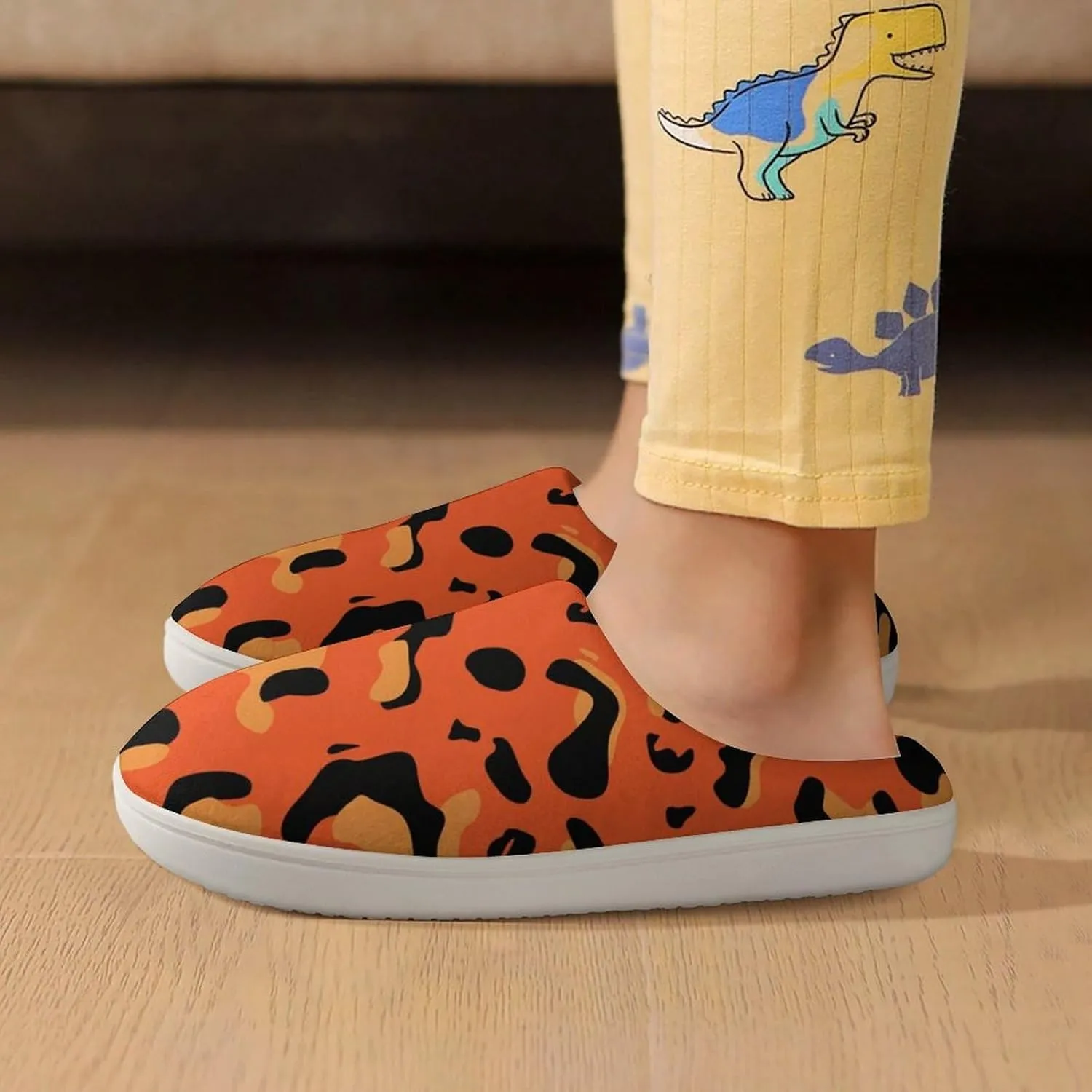 Leopard Pattern Boys Girls House Slippers with Microfleece Lining Cozy Household Shoes Non-slip for Kids