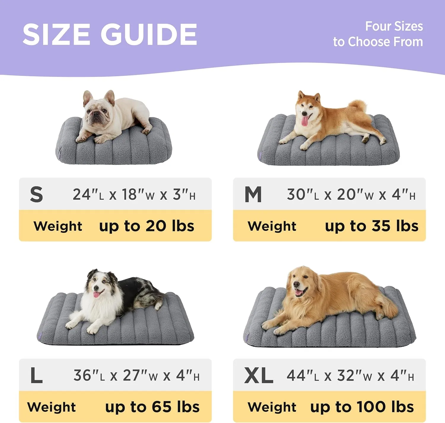 Lesure Cute Orthopedic Dog Bed for Extra Large Dogs, XL Waterproof Chic Flat Pet Beds with Removable Washable Cover, Fuzzy Thick Egg Crate Foam Pet Mat for Indoor Use (44" x 32", Grey)