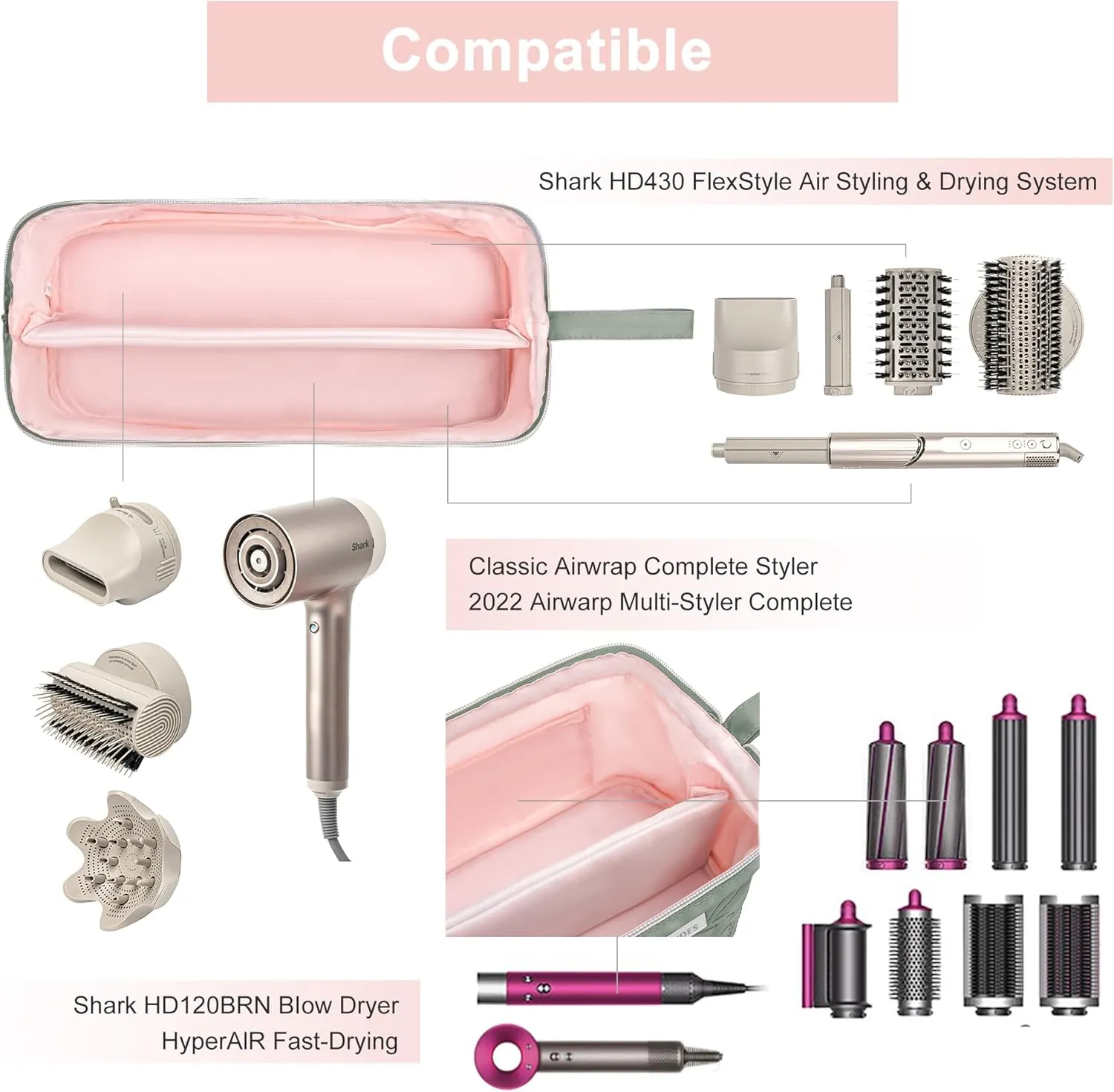 Leudes Hair Tools Travel Bag for Shark Flexstyle Carrying Case Portable Shark Hair Air Wrap Dryer Case Waterproof Dustproof Flat Curling Iron Travel Organizer