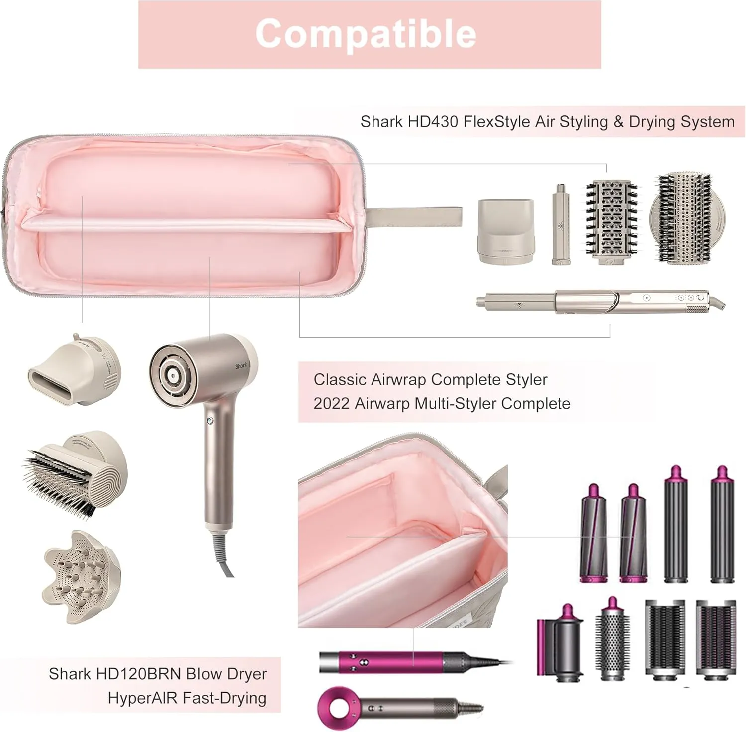 Leudes Hair Tools Travel Bag for Shark Flexstyle Carrying Case Portable Shark Hair Air Wrap Dryer Case Waterproof Dustproof Flat Curling Iron Travel Organizer
