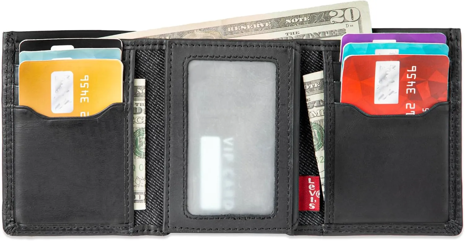 Levi's Men's Trifold Wallet-Sleek and Slim Includes Id Window and Credit Card Holder, Black Xcap, One Size