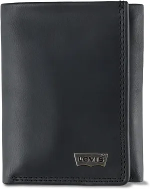 Levi's Men's Trifold Wallet-Sleek and Slim Includes Id Window and Credit Card Holder, Black Xcap, One Size