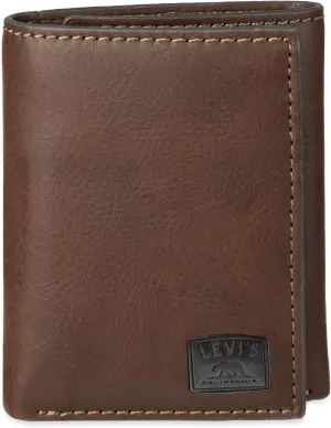 Levi's Men's Trifold Wallet-Sleek and Slim Includes Id Window and Credit Card Holder, Brown Stitch, One Size