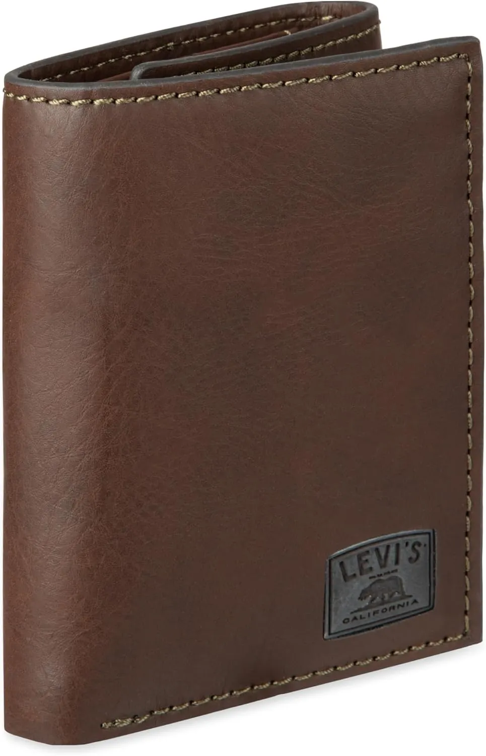 Levi's Men's Trifold Wallet-Sleek and Slim Includes Id Window and Credit Card Holder, Brown Stitch, One Size