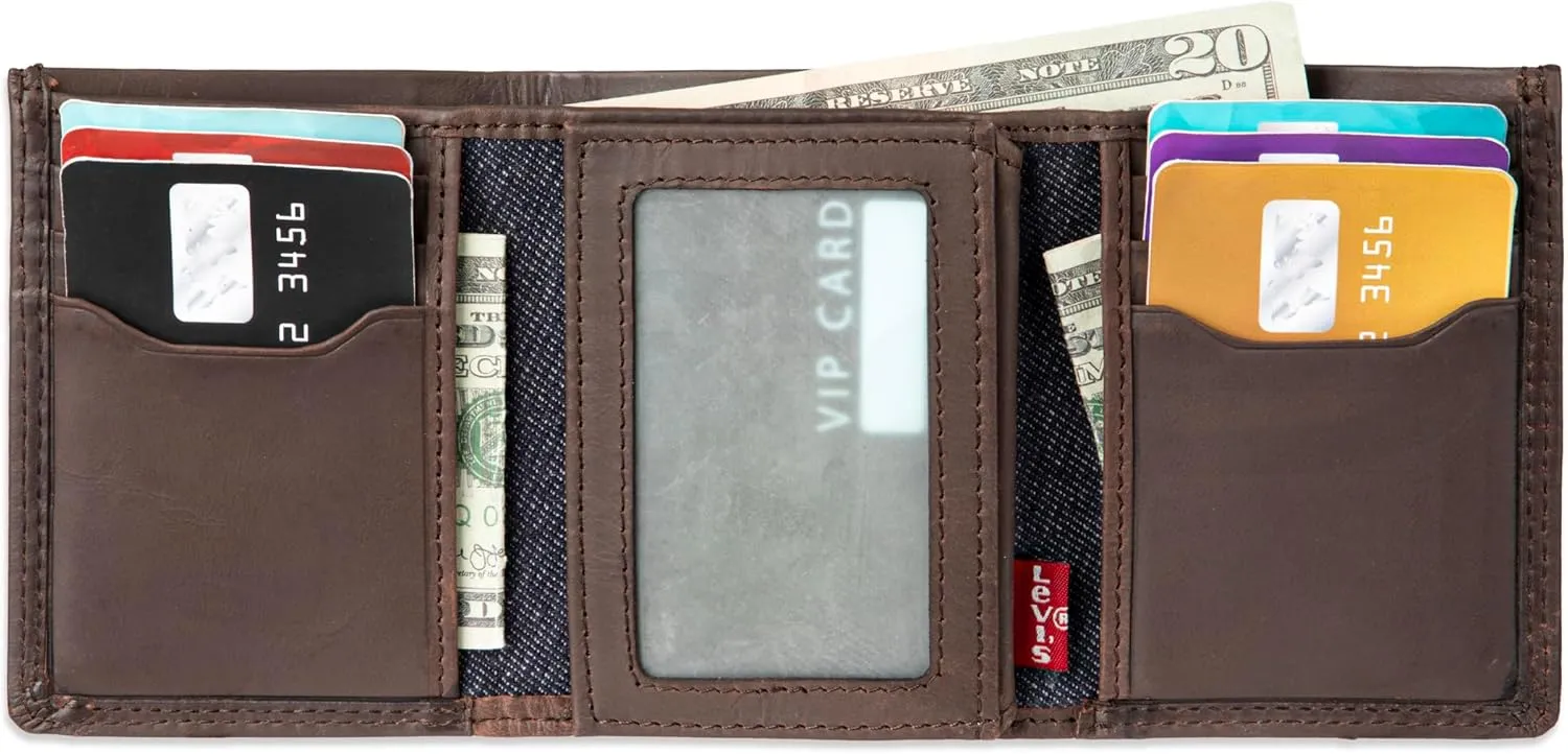Levi's Men's Trifold Wallet-Sleek and Slim Includes Id Window and Credit Card Holder, Brown Xcap, One Size