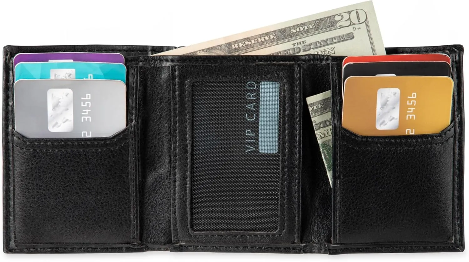 Levi's Men's Trifold Wallet - Sleek and Slim Includes ID Window and Credit Card Holder,Black Embossed Logo
