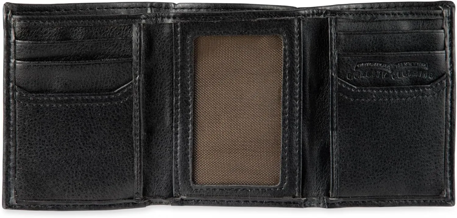 Levi's Men's Trifold Wallet - Sleek and Slim Includes ID Window and Credit Card Holder,Black Embossed Logo