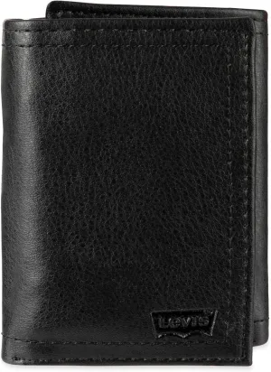 Levi's Men's Trifold Wallet - Sleek and Slim Includes ID Window and Credit Card Holder,Black Embossed Logo