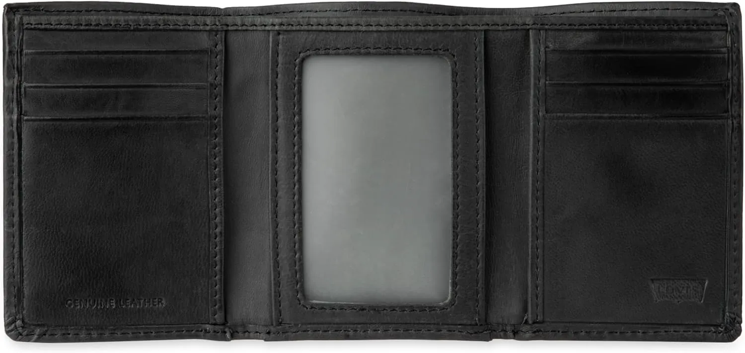Levi's Men's Trifold Wallet-Sleek Includes Id Window and Credit Card Holder, Black Slim, One Size