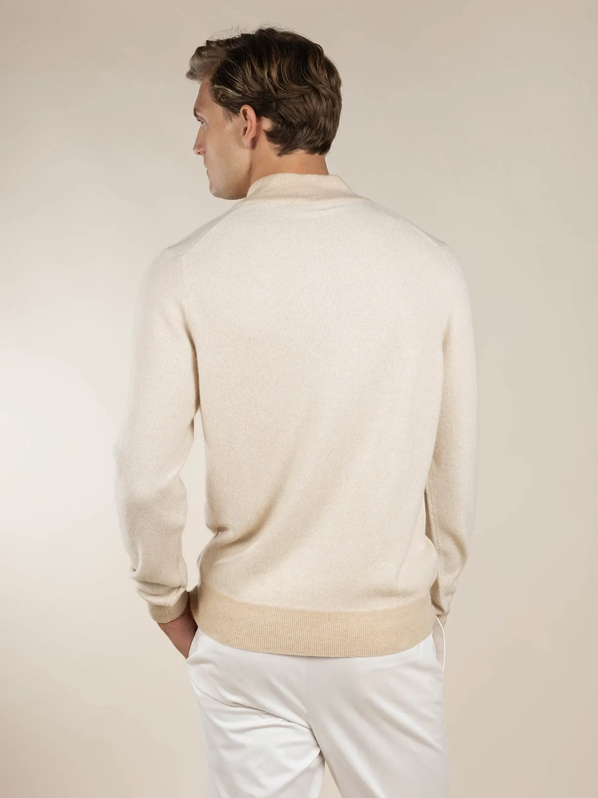 Light Beige Jacquard Zipper Sweater