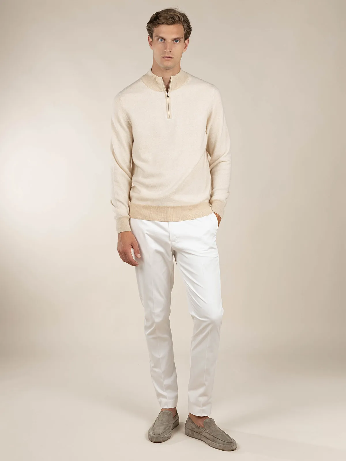 Light Beige Jacquard Zipper Sweater