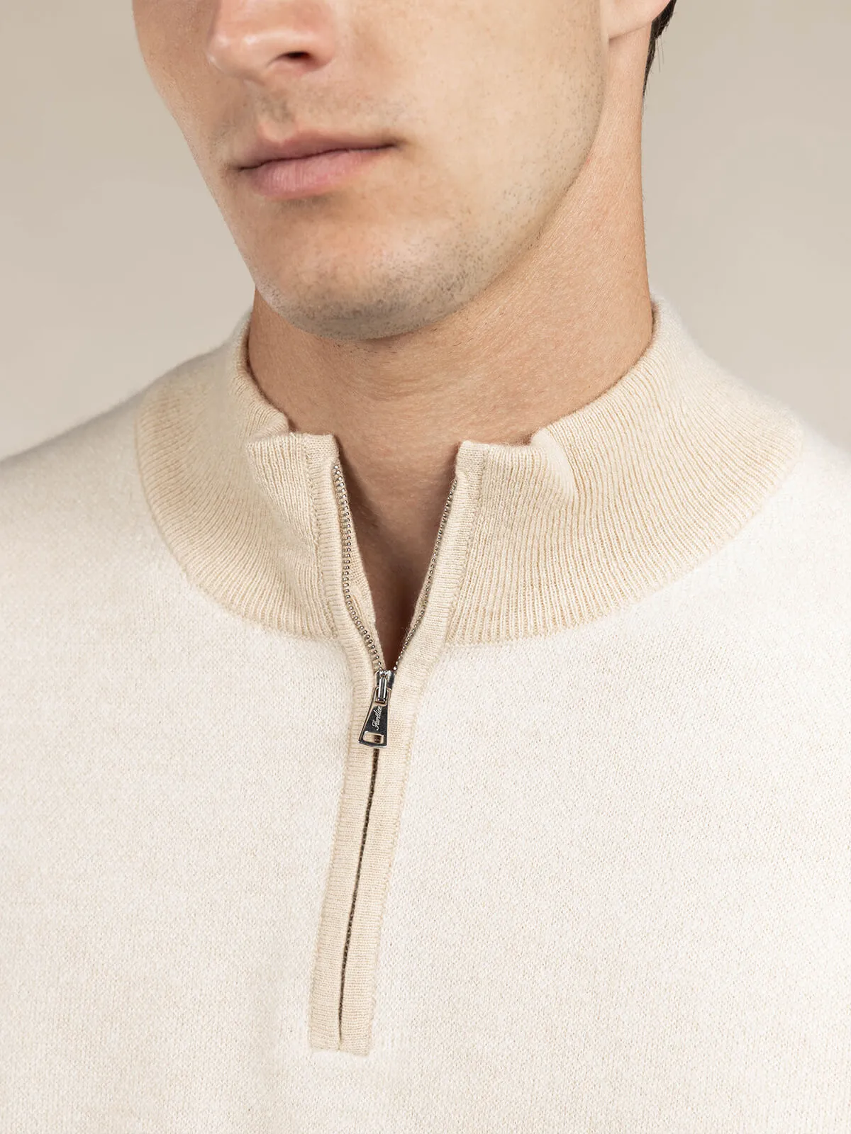 Light Beige Jacquard Zipper Sweater