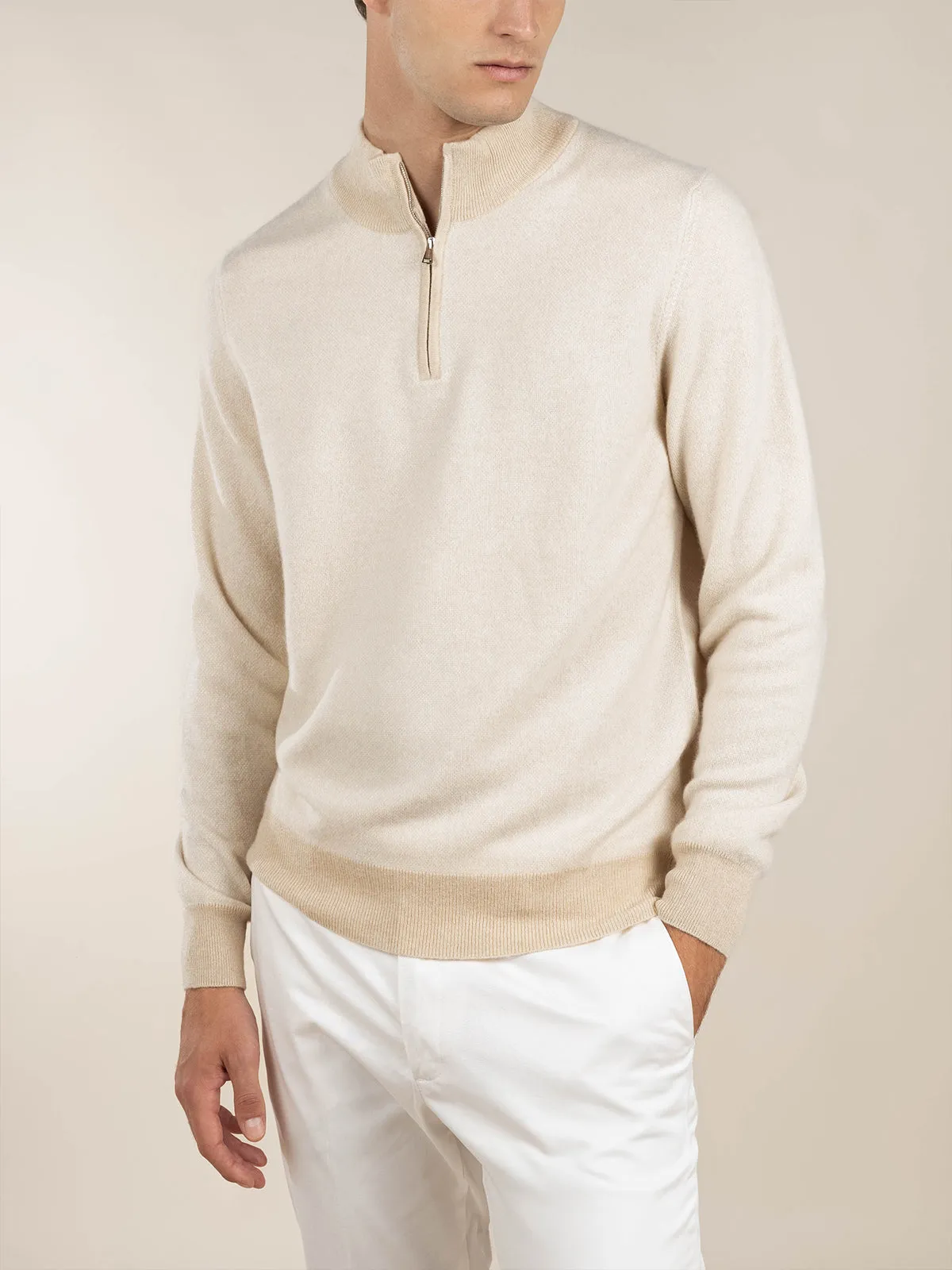 Light Beige Jacquard Zipper Sweater