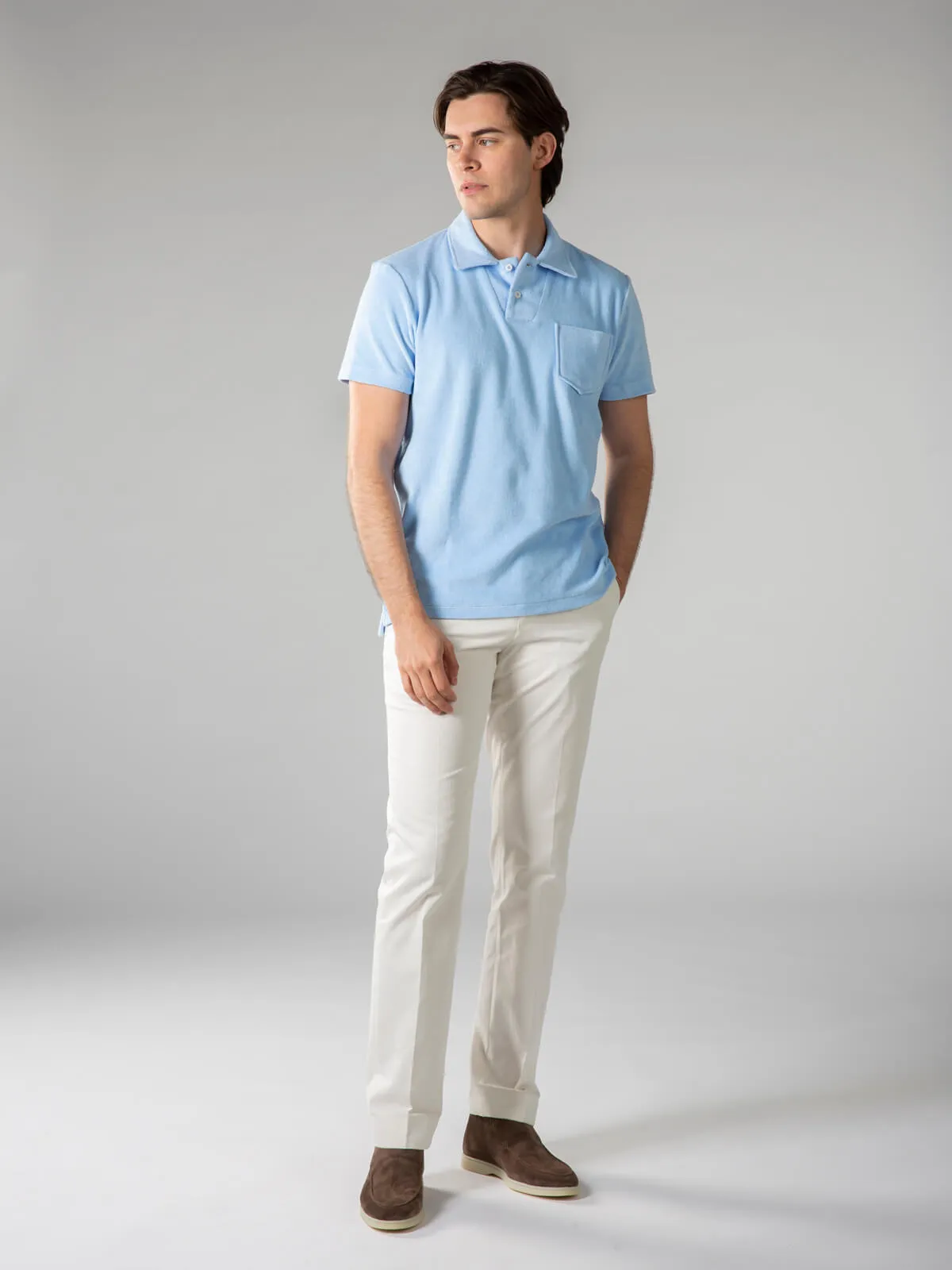 Light Blue Terry Towelling Polo Shirt