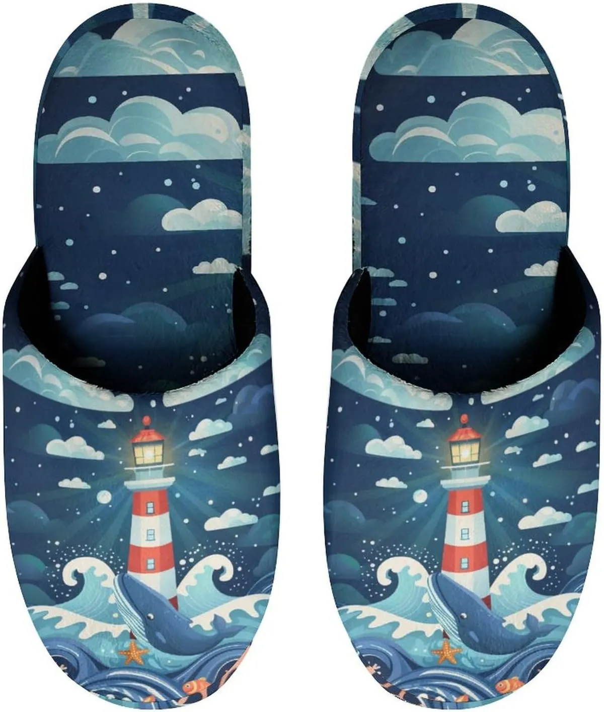 Lighthouse Whale Waves Women's Slipper Non Slip Comfortable Winter Warm Home House Shoes