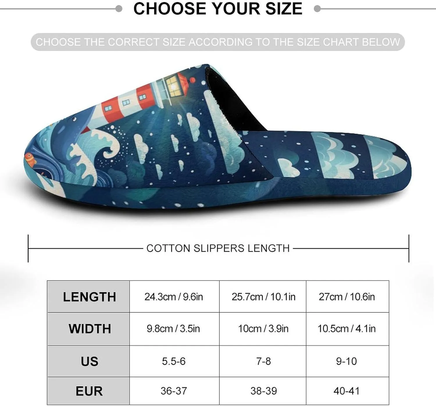 Lighthouse Whale Waves Women's Slipper Non Slip Comfortable Winter Warm Home House Shoes