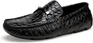 Lightweight Leather Loafers for Men, Crocodile Pattern Causel Slip on Loafers Driving Shoes