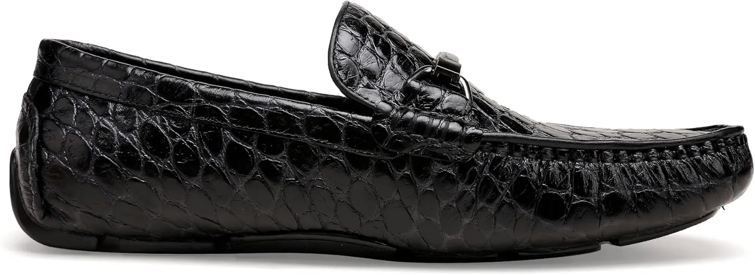 Lightweight Leather Loafers for Men, Crocodile Pattern Causel Slip on Loafers Driving Shoes