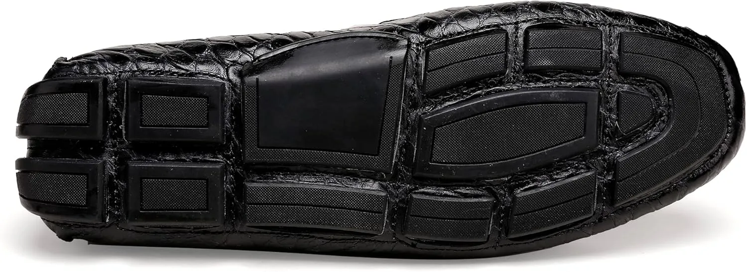 Lightweight Leather Loafers for Men, Crocodile Pattern Causel Slip on Loafers Driving Shoes