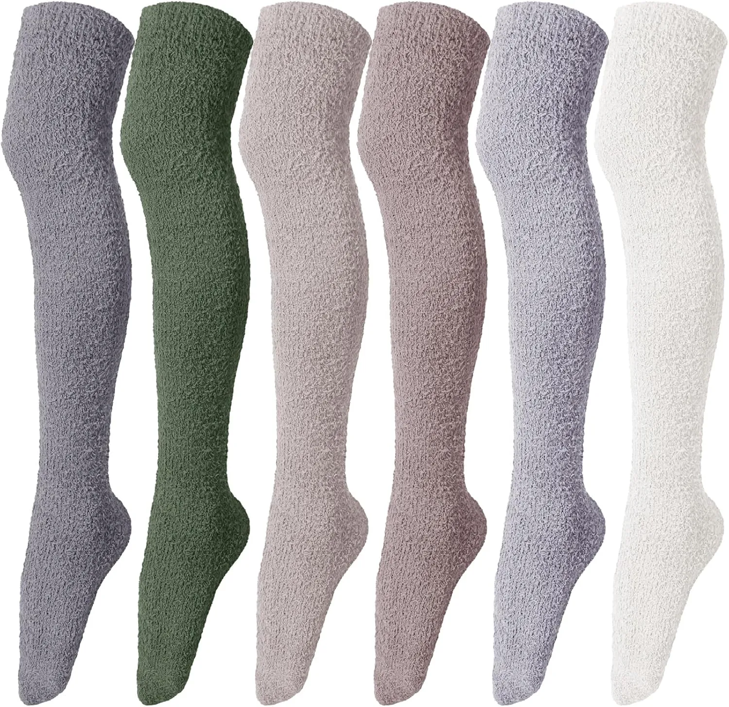 Liitrsh 6 Pairs Women Knee High Fuzzy Socks Soft Long Thigh High Warm stockings Cozy Slipper Plush Socks
