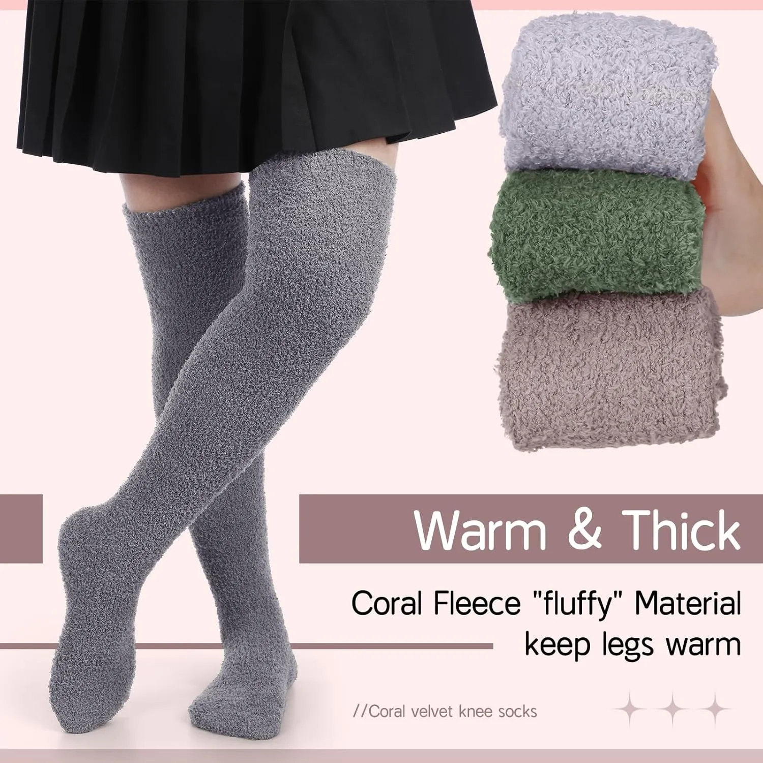 Liitrsh 6 Pairs Women Knee High Fuzzy Socks Soft Long Thigh High Warm stockings Cozy Slipper Plush Socks