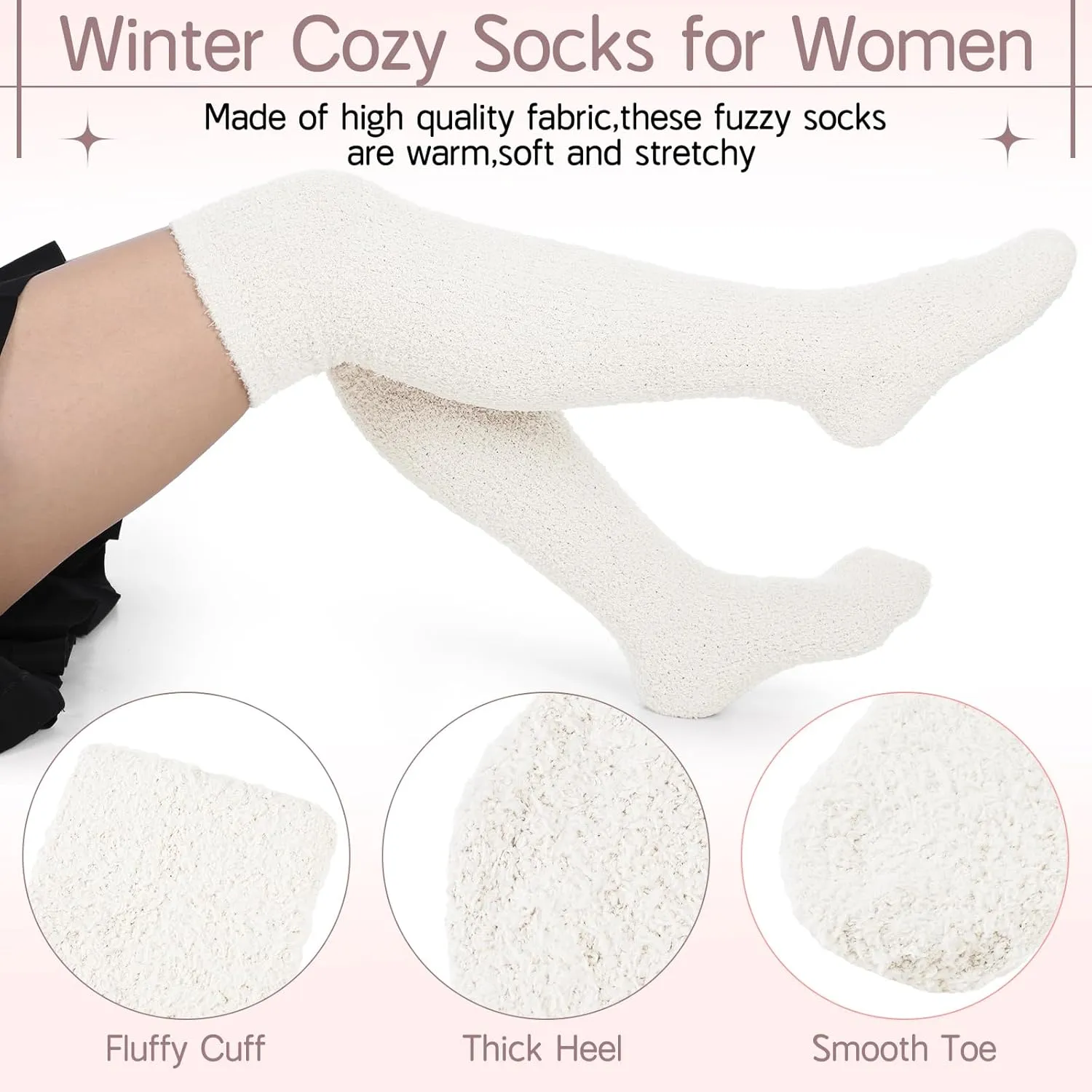 Liitrsh 6 Pairs Women Knee High Fuzzy Socks Soft Long Thigh High Warm stockings Cozy Slipper Plush Socks