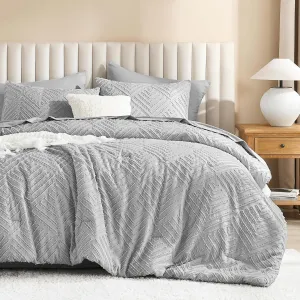 Litanika California King Size Comforter Sets Light Grey, Bed in a Bag 7 Pieces Boho Tufted, Cal King Bedding Set with Comforter, Sheet, Pillowcases & Shams