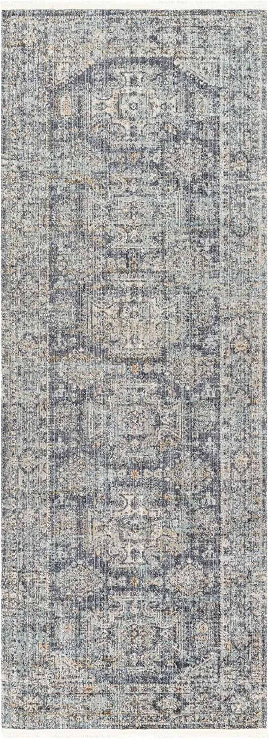 Livabliss x Becki Owens Margaret Vintage Washable Outdoor Runner Area Rug, 2'7" x 7'3", Navy/Taupe, (7' and under)