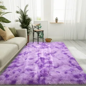 LOCHAS Luxury Fluffy Rainbow Area Rug for Girls Bedroom 3x5, Soft Fuzzy Kids Rugs for Bedroom Boys Playroom, Cute Colorful Tie Dye Princess Carpet for Nursery Living Room Home Decor, Purple